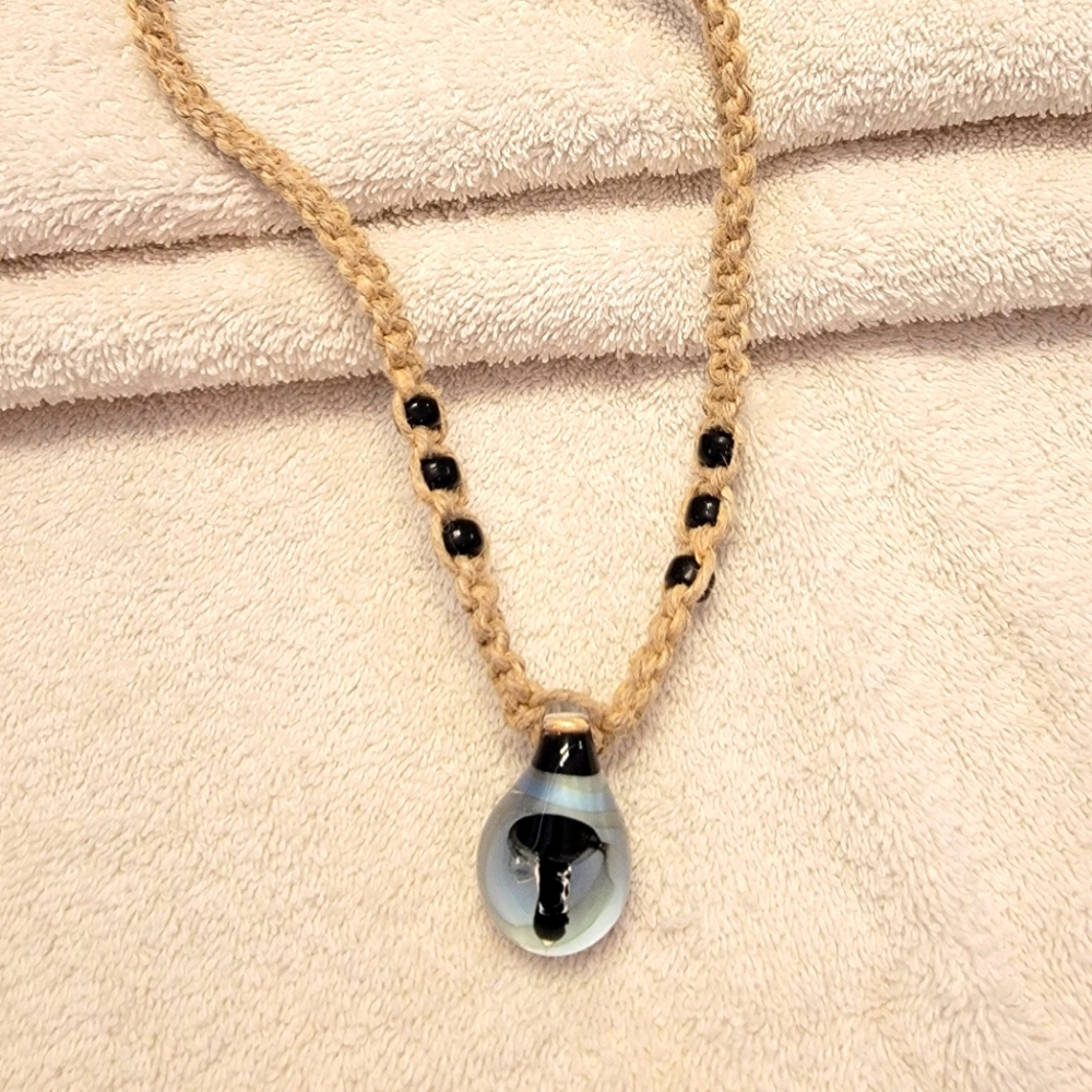 NWOT Hemp & Glass Mushroom  Necklace Handmade